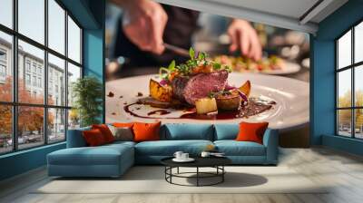 Delicious gourmet meal presentation in a luxury restaurant Wall mural