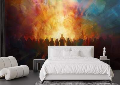 devoted followers of jesus christ worshipping together spiritual digital painting Wall mural