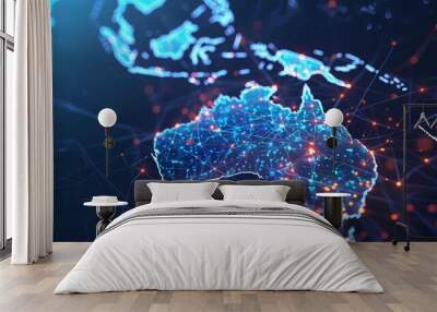 digital network map of australia global connectivity and data transfer concept illustration Wall mural