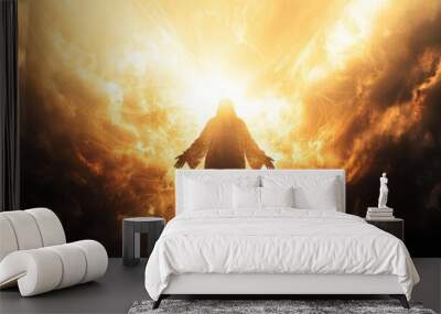 divine guidance silhouette of jesus christ illuminated by heavenly light spiritual concept art Wall mural