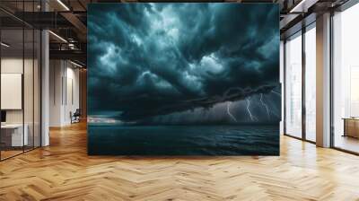 dramatic stormy sky with dark clouds and lightning ominous atmospheric landscape Wall mural