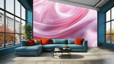 ethereal fabric swirl soft pink background with flowing silky material creating graceful curves and folds elegant and dreamy textile illustration with subtle gradients Wall mural