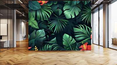 exotic tropical jungle plants botanical nature foliage illustration Wall mural