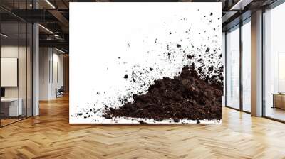 flying dirt and soil scattered on white background organic gardening materials illustration Wall mural