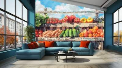 fresh vegetable variety at local farmers market healthy organic produce digital illustration Wall mural