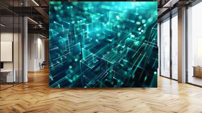 futuristic blue and green 3d abstract technology background geometric shapes and glowing lines digital innovation and progress concept 3d illustration Wall mural