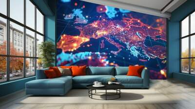 futuristic digital map of europe africa and middle east global connectivity concept abstract illustration Wall mural