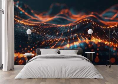 futuristic particles floating in dynamic motion on modern it technology background abstract 3d wallpaper Wall mural