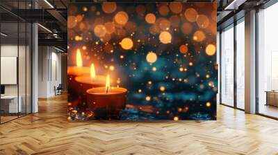 glowing candles and bokeh lights diwali festival celebration background abstract photography Wall mural