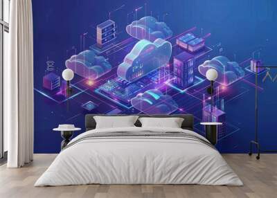 hybrid cloud integration architecture in data center seamless onpremises and cloud infrastructure ai visualization Wall mural