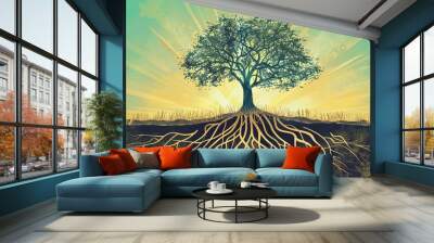 intricate tree of life illustration with sprawling roots symbolizing growth connection and resilience Wall mural