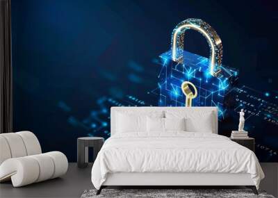 lock with check mark and binary code iso 27001 information security standard concept illustration Wall mural