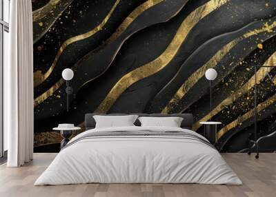 luxurious black and gold grunge texture with shimmering lines abstract background Wall mural