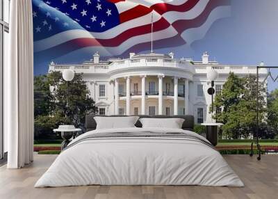 majestic white house with waving american flag and intricate capitol dome detail ai generated illustration Wall mural