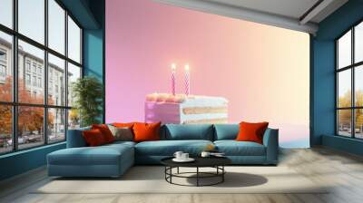 minimalist birthday celebration single slice of geometric cake holographic candle flames sleek monochromatic background futuristic party concept Wall mural