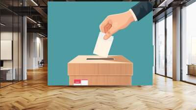 minimalist democratic voting concept hand placing ballot in box vector illustration Wall mural