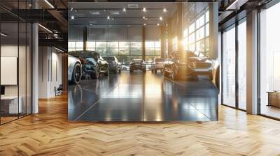 modern car dealership interior with shiny vehicles on display sleek showroom design 3d illustration Wall mural