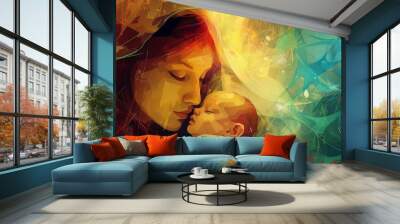 motherhood mary and baby jesus with abstract background digital illustration Wall mural