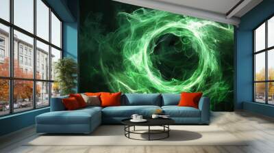 mystical green fire portal with swirling energy isolated on black background magical special effect illustration Wall mural