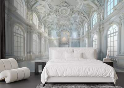 opulent white baroquestyle interior with ornate ceilings and windows luxurious background Wall mural