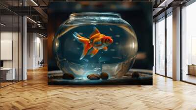 ornamental goldfish swimming in a decorative bowl aquarium accessories concept high resolution photo Wall mural