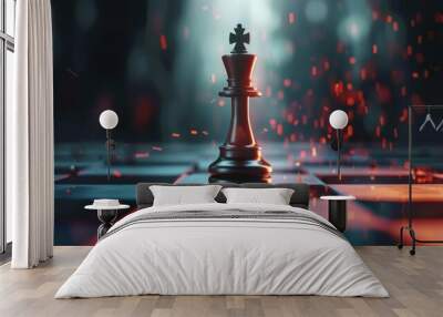 powerful AI chess piece defeating king, concept of artificial intelligence winning, 3D render Wall mural