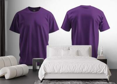 purple tshirt mockup front and back views on white background vector template for apparel design Wall mural