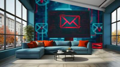 ransomware phishing attack email on computer screen cyber security threat concept digital illustration Wall mural