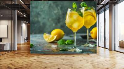 refreshing homemade limoncello spritz cocktail food photography Wall mural