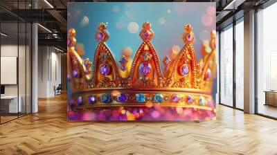 regal golden crown adorned with glittering precious gems digital illustration Wall mural