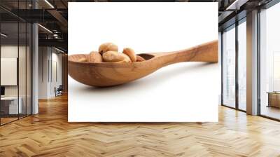 roasted peanuts in a wooden spoon healthy snack isolated on white background stock photo Wall mural