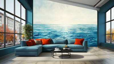 serene ocean horizon blending into endless sky symbolizing freedom and escape from modern world watercolor painting Wall mural