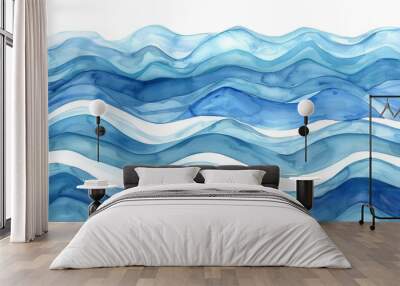 soothing ocean waves with gradient blue lines abstract watercolor background Wall mural