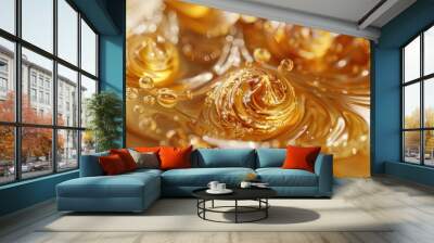 sweet indulgence golden caramel candies and glistening sauce swirls dessert temptation food photography Wall mural