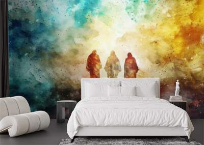 the transfiguration of jesus appearing with elijah and moses digital watercolor painting Wall mural