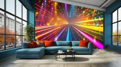 vibrant abstract colorful light beams and spotlights on black background dynamic montage Wall mural