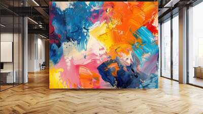 vibrant abstract expressionism bold textured brushstrokes in a riot of colors dance across the canvas creating a dynamic composition of movement and emotion Wall mural