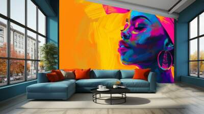 Vibrant abstract portrait of a Black woman with modern turban, celebrating African culture and beauty Wall mural