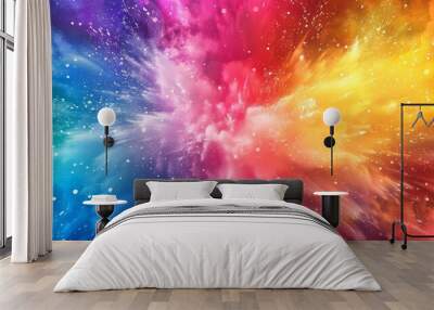 vibrant rainbow paint explosion bursting with vivid colors abstract background Wall mural