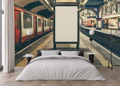 vintage london underground poster design with blank billboard mockup urban street scene 20 Wall mural