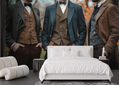 vintage mens fashion elegant victorian era suits edwardian style hd stock photo set Wall mural