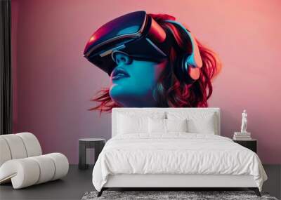 woman vr gamer daydreaming virtual reality experience immersive technology digital art Wall mural