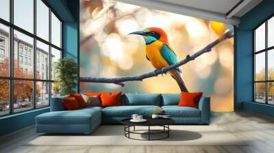 Bee-eater displaying vibrant plumage while sitting on tree image Wall mural