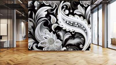 Best design seamless paisley pattern background black white image Ai generated art Wall mural