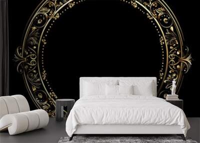 Black background with a striking golden circle border design image  Wall mural