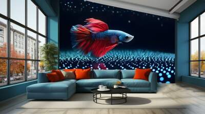 Glowing fighting fish with dark background and pattern image Wall mural