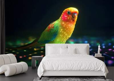 Glowing parrot bird against dark with lighting pattern background image Wall mural