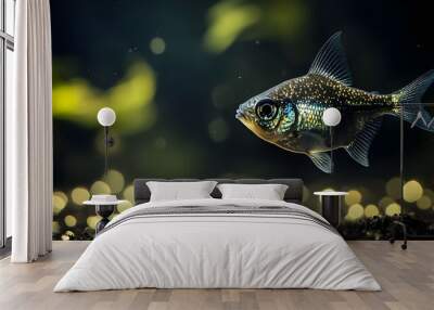 Glowing skirt tetra fish with light pattern on dark picture Wall mural