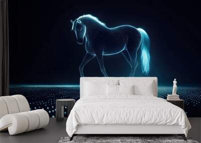 Horse glowing brightly walking with dark lights image Wall mural