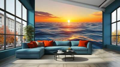 Stunning summer sunrise illuminating calm sea horizon image Wall mural